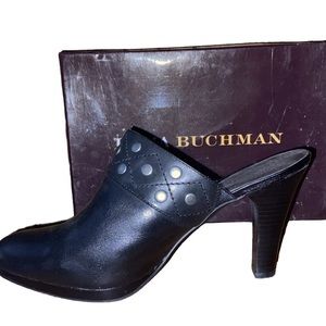 Dana Buchman Moravia Black Heeled Clogs Womens Size 9